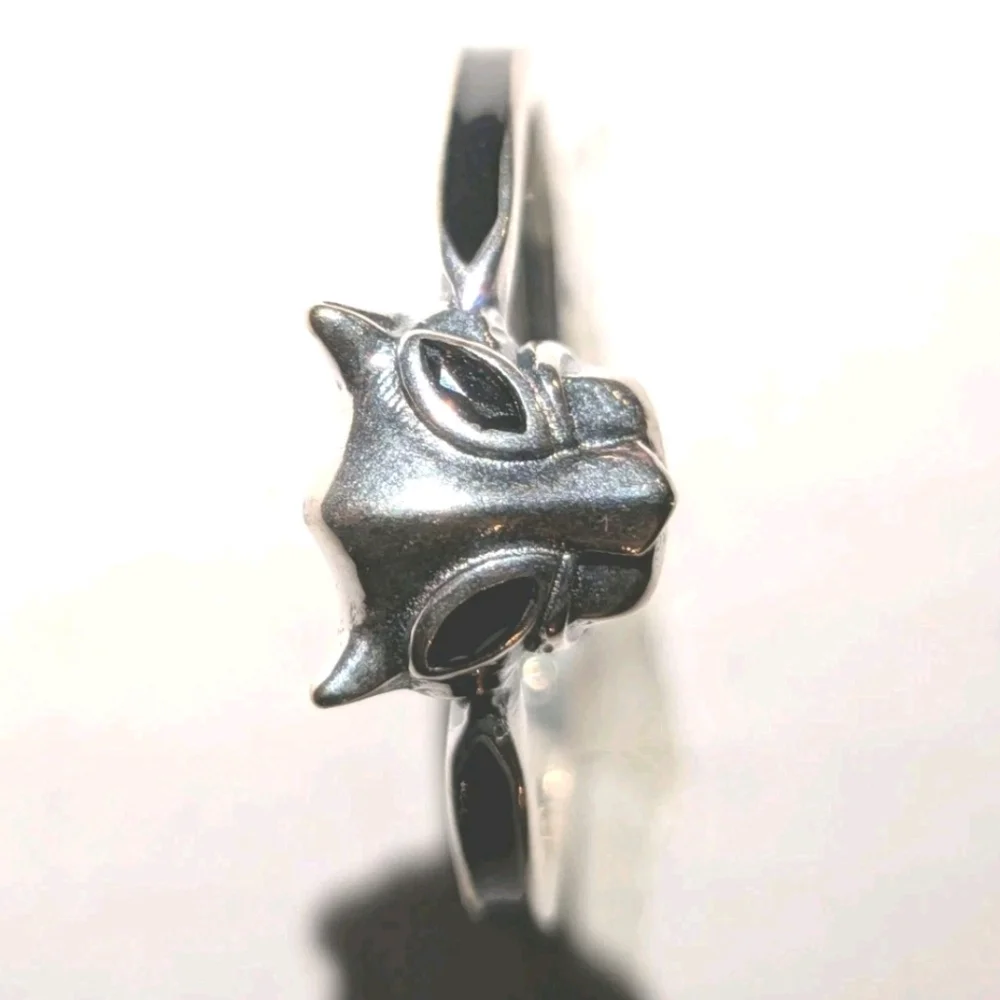 Women's Shiny Dainty Black Panther Wakanda Forever 925 Sterling Silver Ring Sz 7